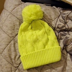 NEON YELLOW cableknit pom pom beanie